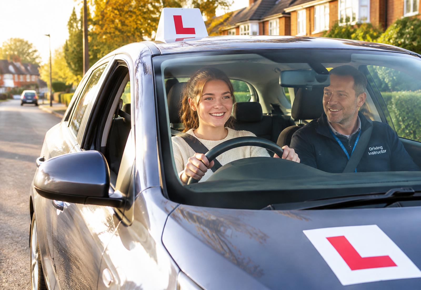 Learner driver smiling with instructor
